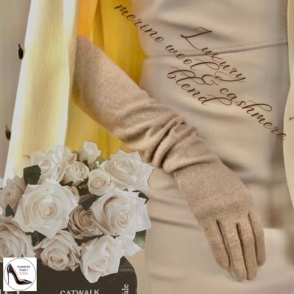 20” Long Luxury Cashmere Merino Wool Gloves Classic Beige Winter Warm gloves